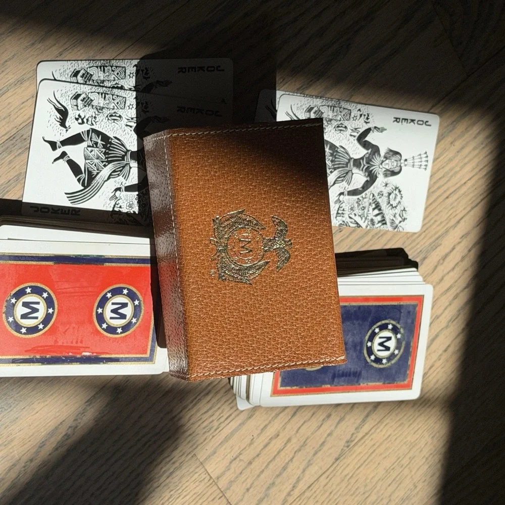 Vtg Double Deck SS Lurline Cruiseline Tiki Playing Cards Rare Leather Case